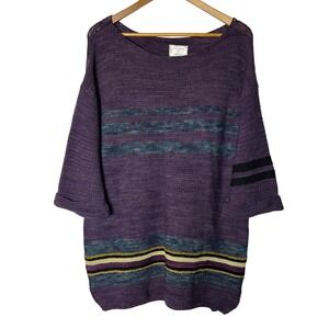 Handmade Sweater M Gail Davis Purple Striped Knit Boat Neck Oversized Top